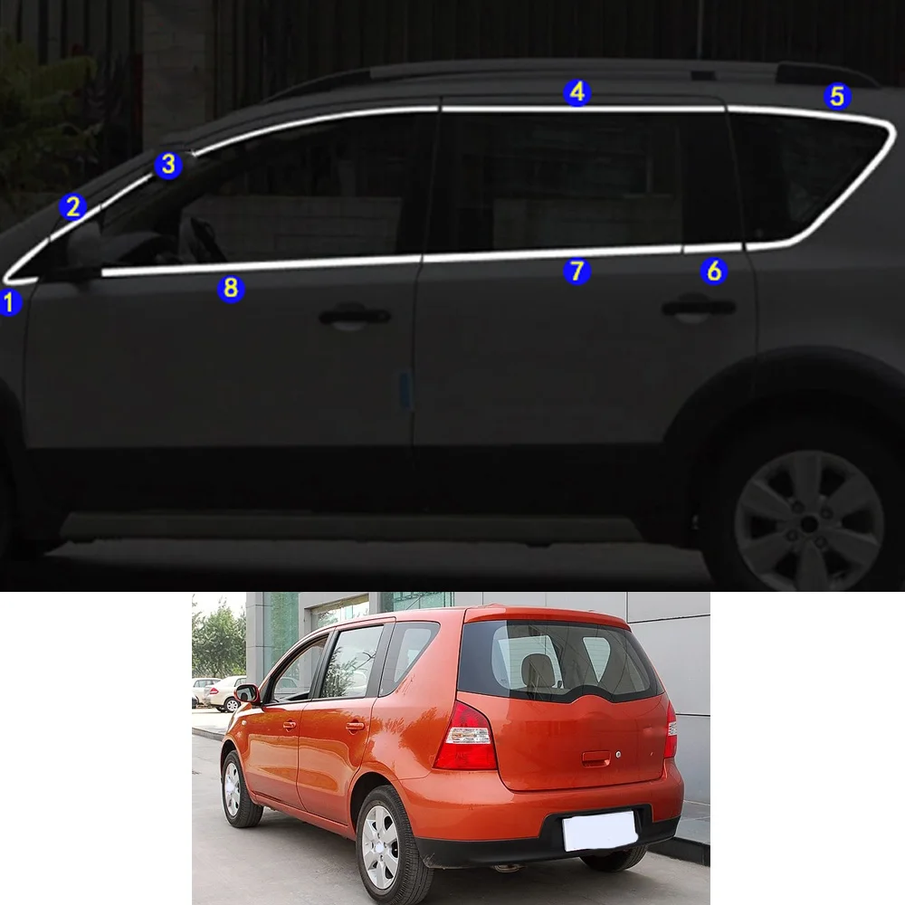 For Nissan Livna Livina 2007 2008 2009 2010 2011 2012 Car Sticker Garnish Pillar Window Middle Strip Trim Frame Hoods