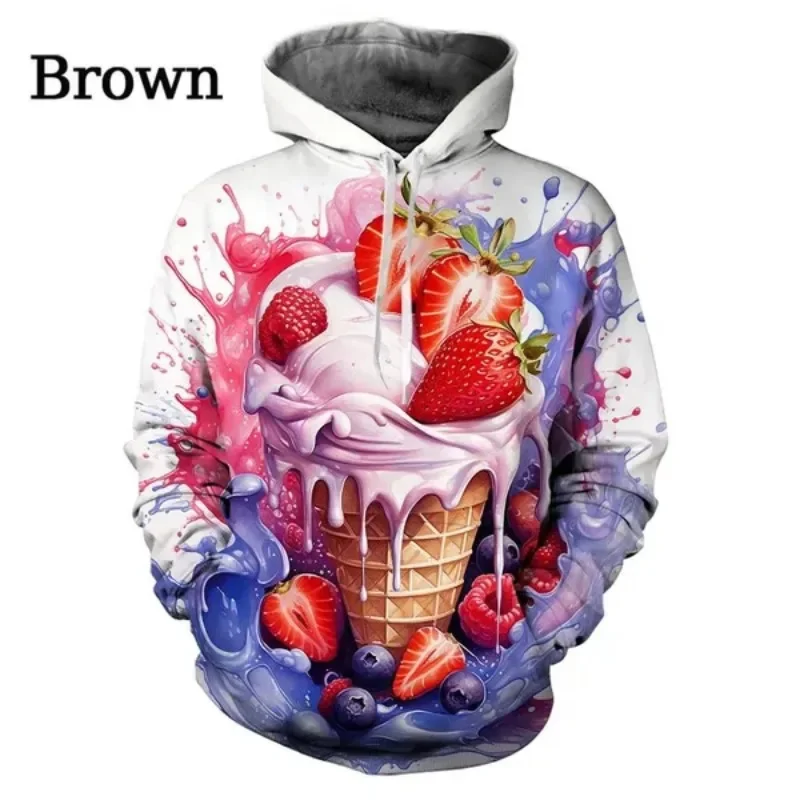 Felpe con cappuccio grafiche divertenti per gelato moda colorata manica lunga frutta pullover stampati in 3D felpa sportiva allentata di tendenza Casual