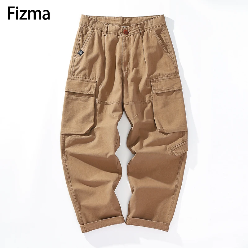 Fizma Solid Pantalones Cargo Male Autumn Winter Cargo Pants Men\'s Straight Trousers Loose Casual Outdoor Pants Men Pantalones