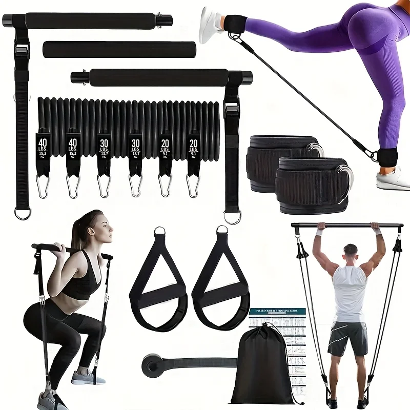 14pcs Pilates Bar Set With 6 Resistance Bands Multi Functional Fitness Puller Workout Equipment For Home Gym Stretching Training