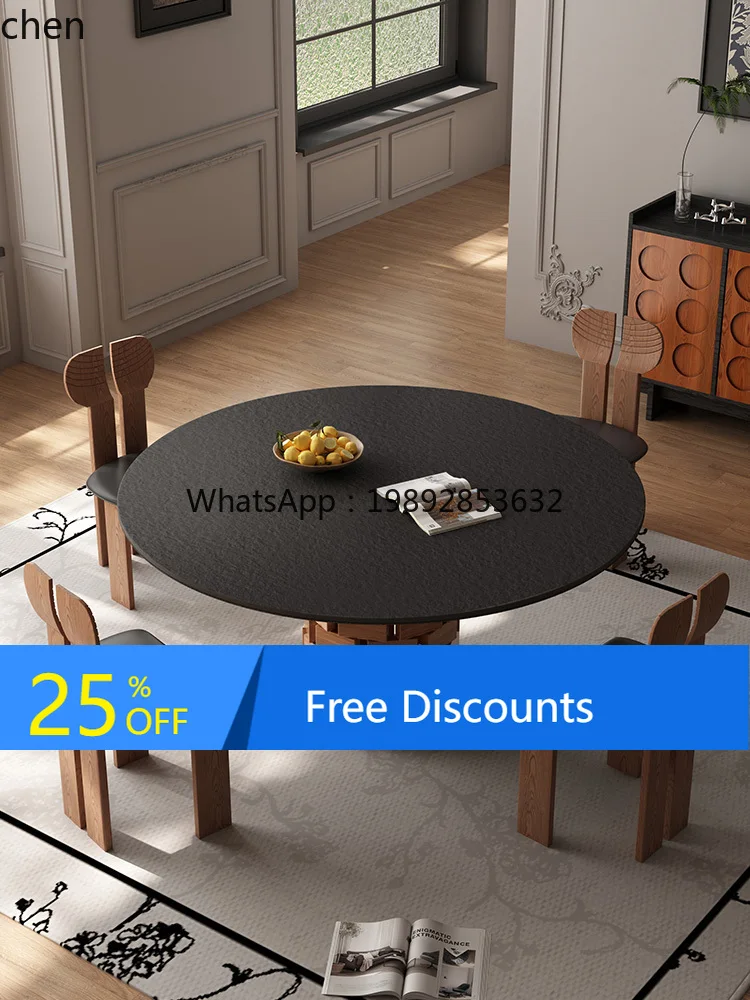 

LYY household round dining table medium antique ash wood solid wood rock slab dining table