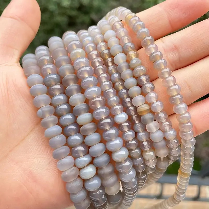 3x6mm 4x8mm Smooth Frost Faceted Gray Agates Rondelle  Abacus Spacer Beads for DIY Necklace Bracelet Charms Jewelry Making 15