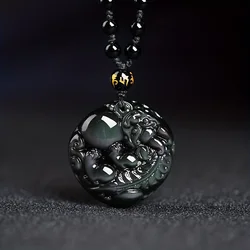 Natural Obsidian  Rainbow Eye Pixiu Necklace Pendant Lucky Amulet Protection Jade Pendant Men's Pendant