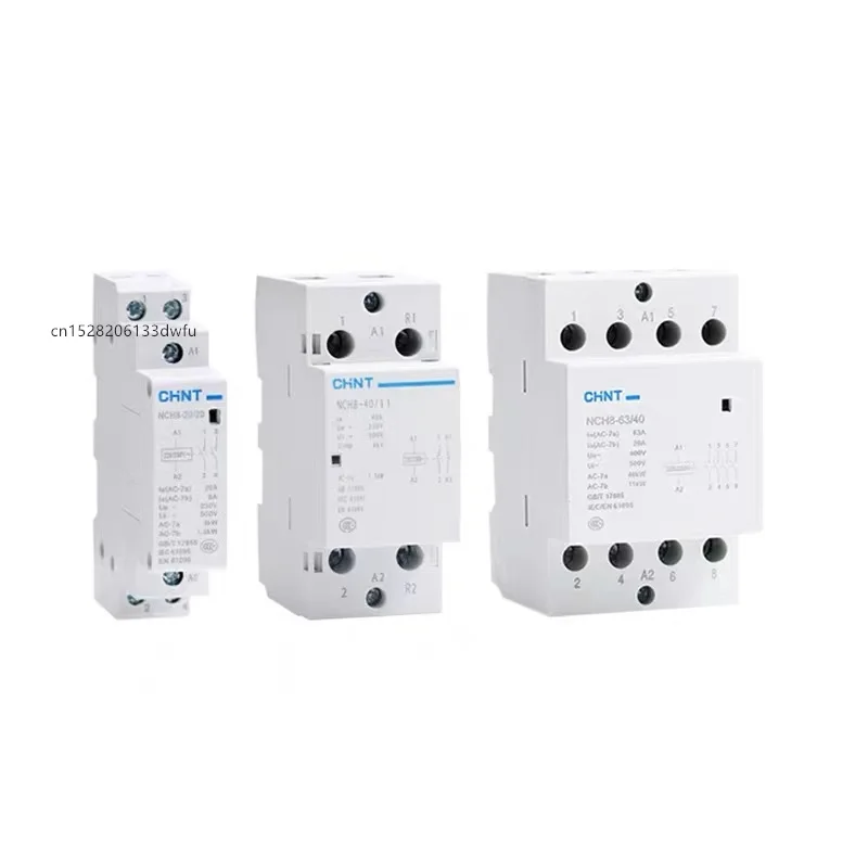 CHINT NCH8 20A 25A 40A 63A דין רייל ביתי מגע AC 220V 230V 380V 400V 1NO1NC 2NO 2NC 4NO 1 יחיד 3 שלושה פאזות