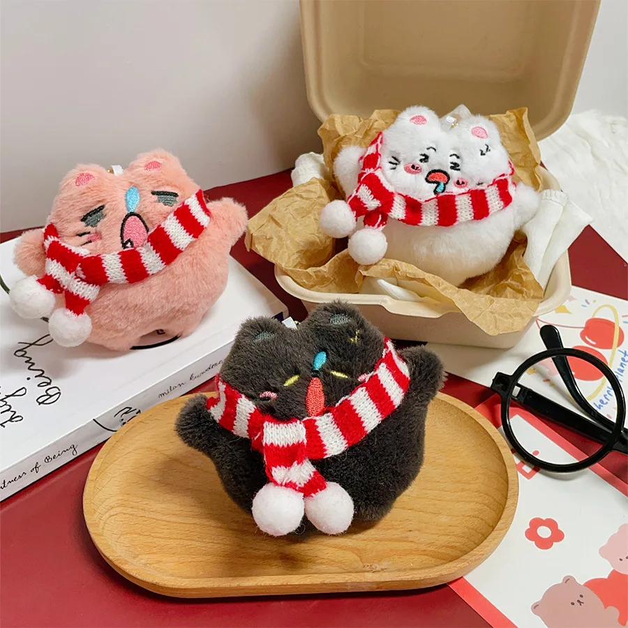Original Cute Scarf Kitten Plush Doll Pendant Key Chain Winter Snot Cat Plush Doll Bag Decor Charm Keychain Birthday Small Gift