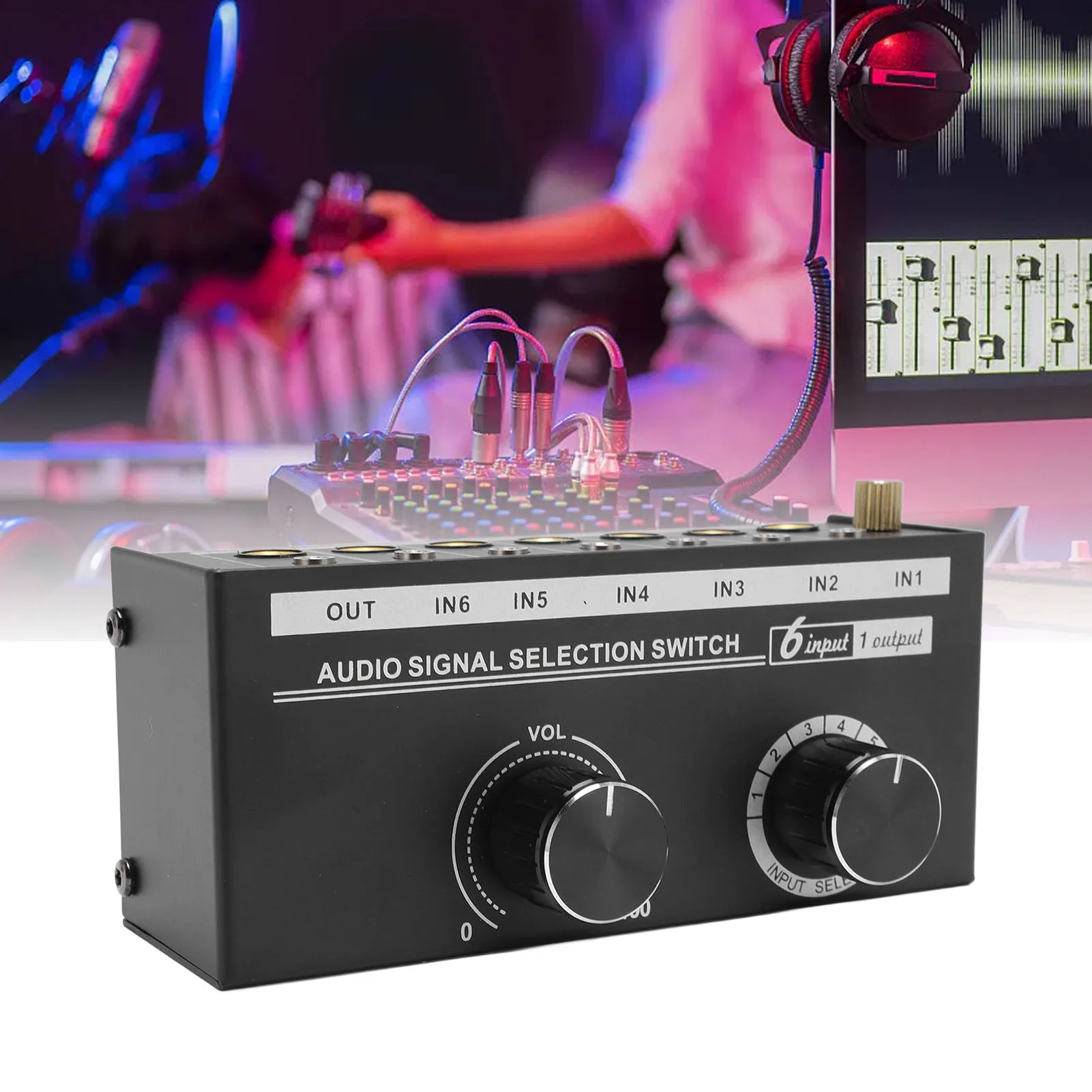 3.5 mm Sound Switcher 6 Way Sound Switcher 6 Input 1 Output Sound Switcher Volume Control