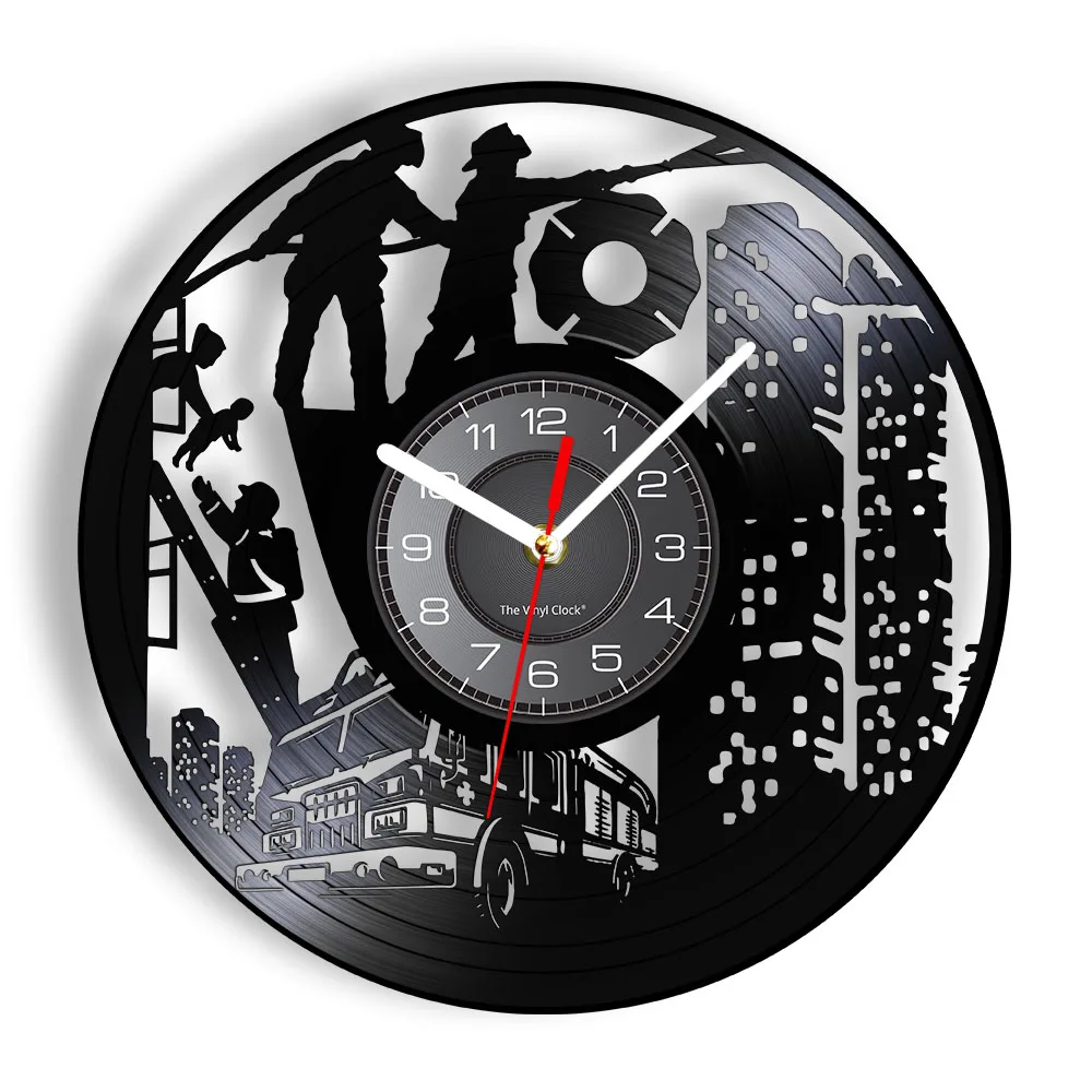 

Fire Station Fire Department Vinyl Record Clock Watch Art First Responder Emergency Firefighter Fireman Room Décor