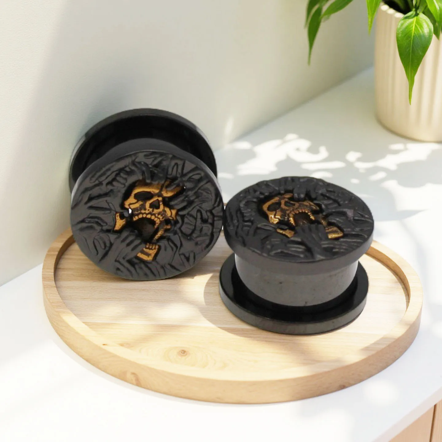 1pair Stainless Steel Color-separated Hand-grabbed Skull Head Ear Amplifier Pulley I-shaped Puncture Ear Amplifier