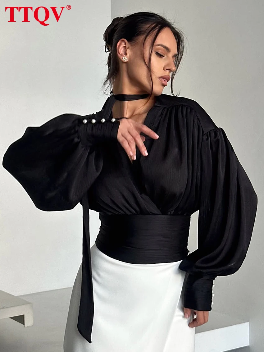 

TTQV Sexy Loose Beige Women's Shirt 2026 Fashion V-Neck Long Sleeve Shirts Elegant Classic Crop Top Female Clothing Streetwear