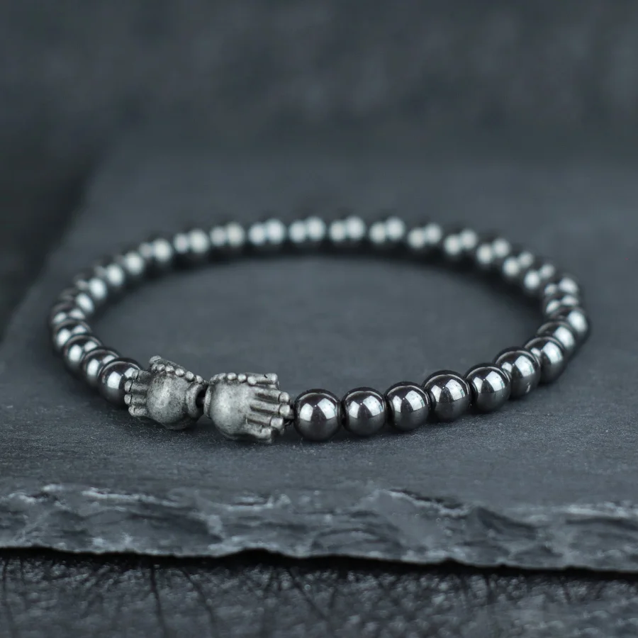 วินเทจสองปาล์มสร้อยข้อมือลูกปัดผู้ชายเครื่องแต่งกายอุปกรณ์เสริมธรรมชาติฮาวไลท์ โอบซิเดียน หีมาไทต์สร้อยข้อมือโฮมมีเครื่องประดับ