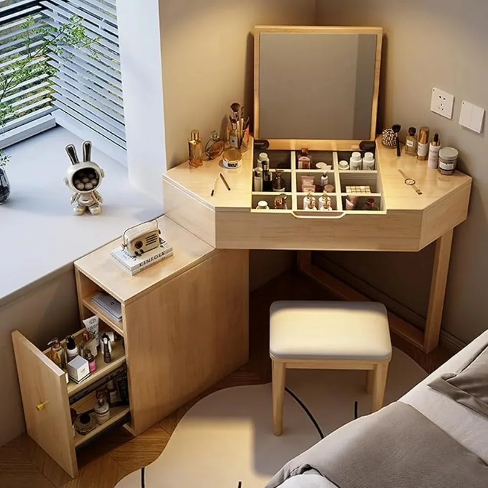 

Makeup Vanities, Flip-Top Mirror, Expandable Storage Cabinet, Interchangeable Left Right, Dresser with Mirror for Small Spaces