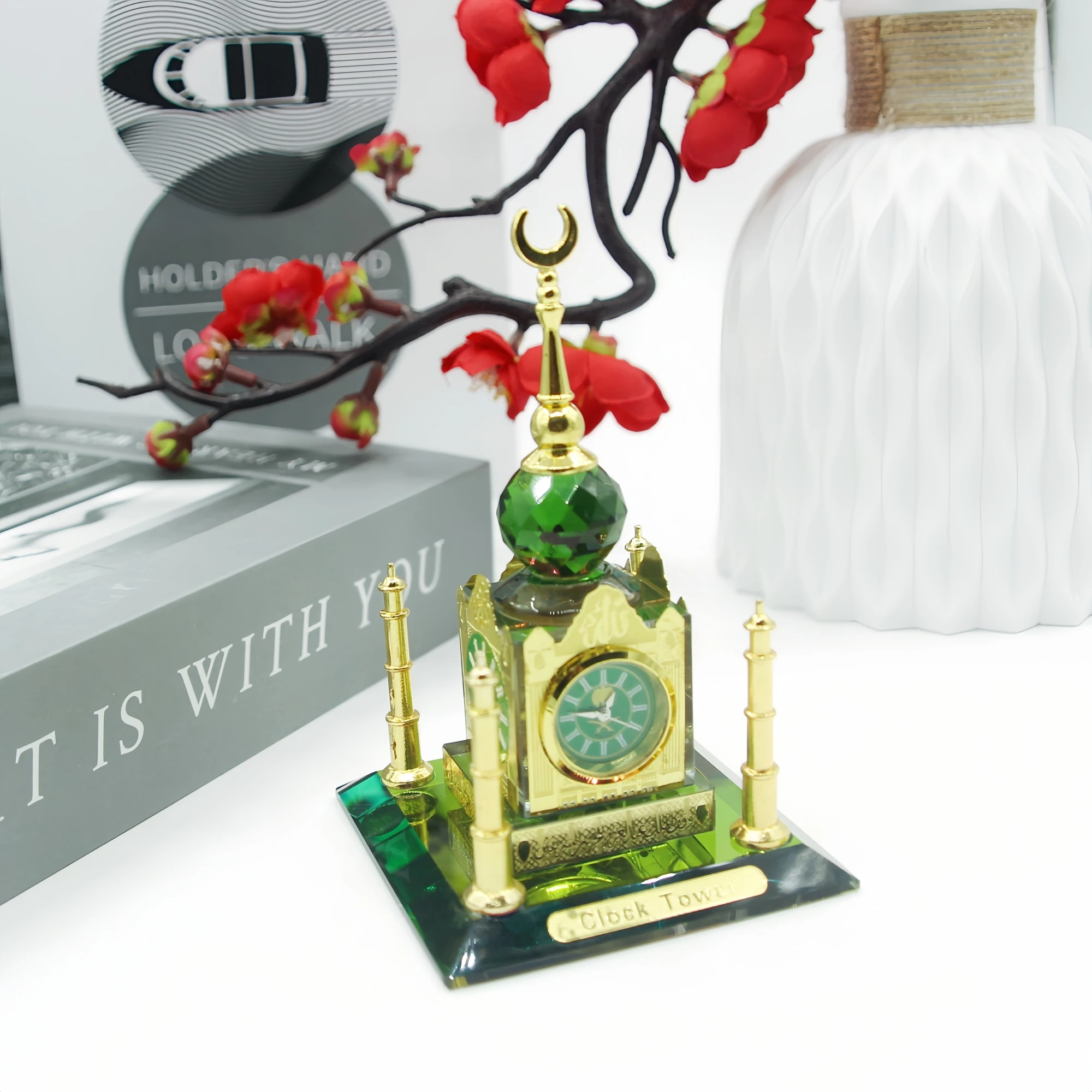 Middle Eastern Style Four-Pillar Clock Ornament, Integrally Formed Clock Model, Dual-purpose Decorative Gift for Home and Car