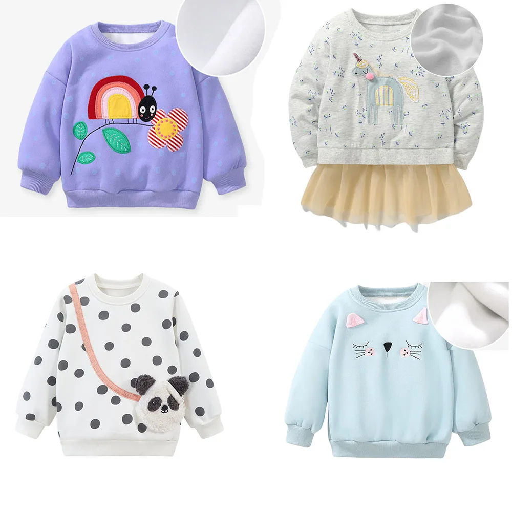 Jumping Meters 2-7T Fairy Tale Girls  Sweatshirts With Fleece Inside Warm Children's Clothing  Hot Selling Baby Shirts Tops