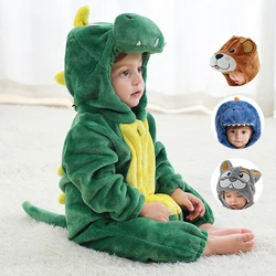 Newborn Boy Clothes Winter Warm Hooded One Piece Jumpsuits Baby Onesies Kids Overalls Baby Stuff Dinosaur Animal Cartoon Costume