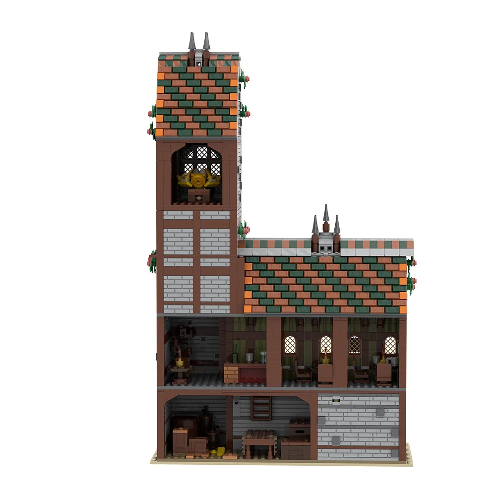 MOC-bloques de construcción de taberna de fantasía Modular, modelo de arquitectura de taberna de fantasía Medieval, juguetes de ensamblaje, regalos de cumpleaños para niños