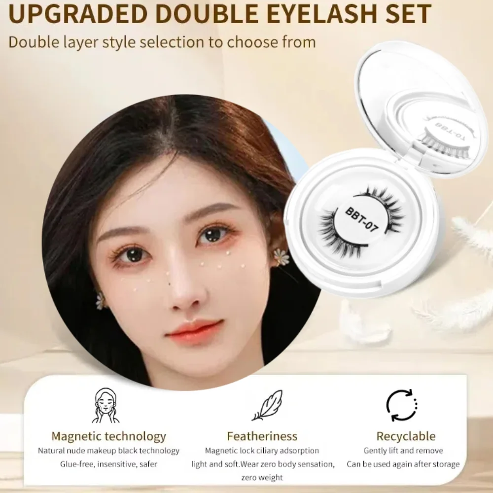 Professional Magnetic False Eyelashes No Glue Glue-Free Reusable Eyelash Extension with Mirror Wispy Dual Magnetic Lashes