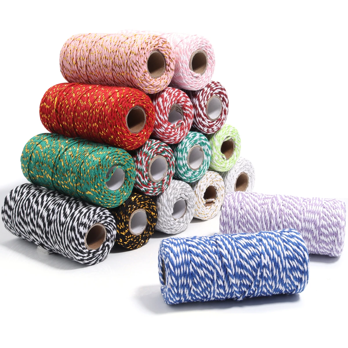 100Meter/Roll Two Colors Cotton Cord Baker Twine Colorful Cotton Crafts Twine Macrame Cord String Bandage Label Rope