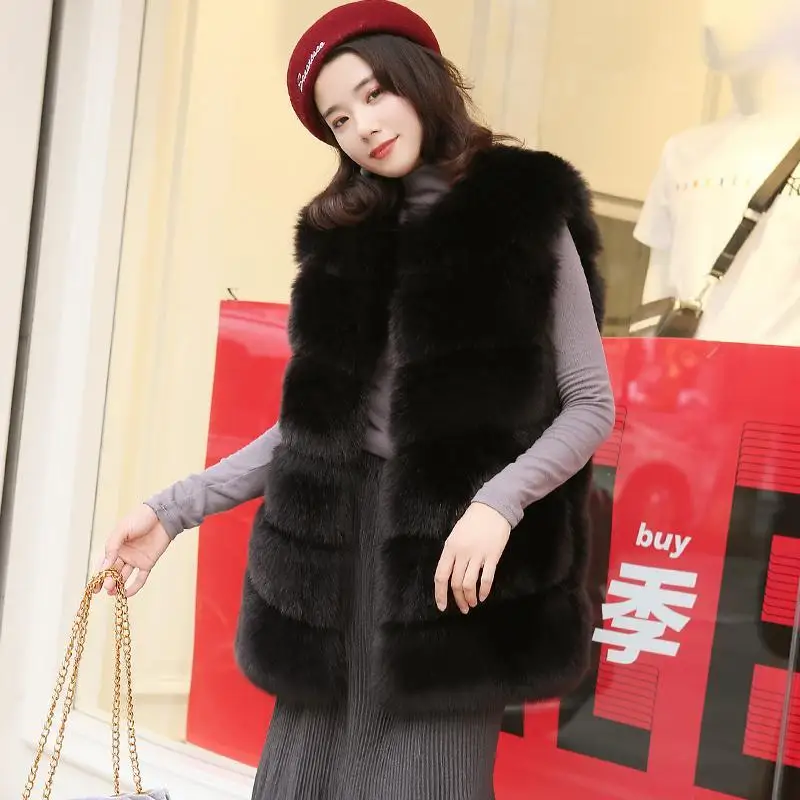 Dames bontvest herfst en winter nieuwe halflange mouwloze harige jas patchwork jas mode veelzijdige vrije tijd XT1806