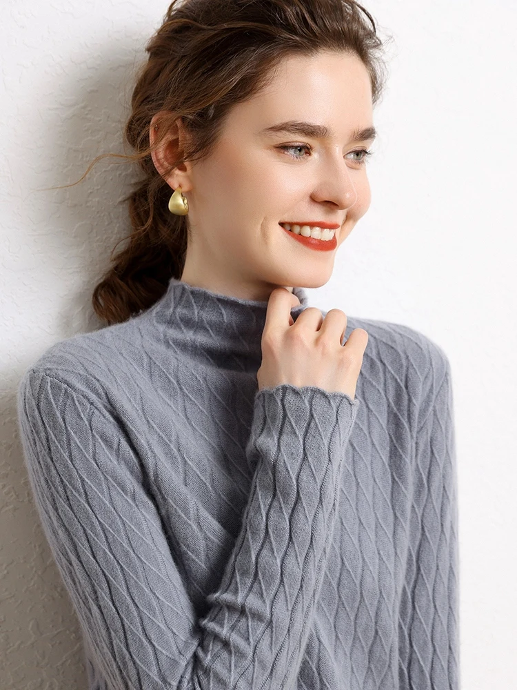 새로운 여성 패션 솔리드 터틀넥 풀오버 100% 캐시미어 스웨터 가을 겨울 따뜻한 소프트 케이블 스티치 그레이스 의류상의