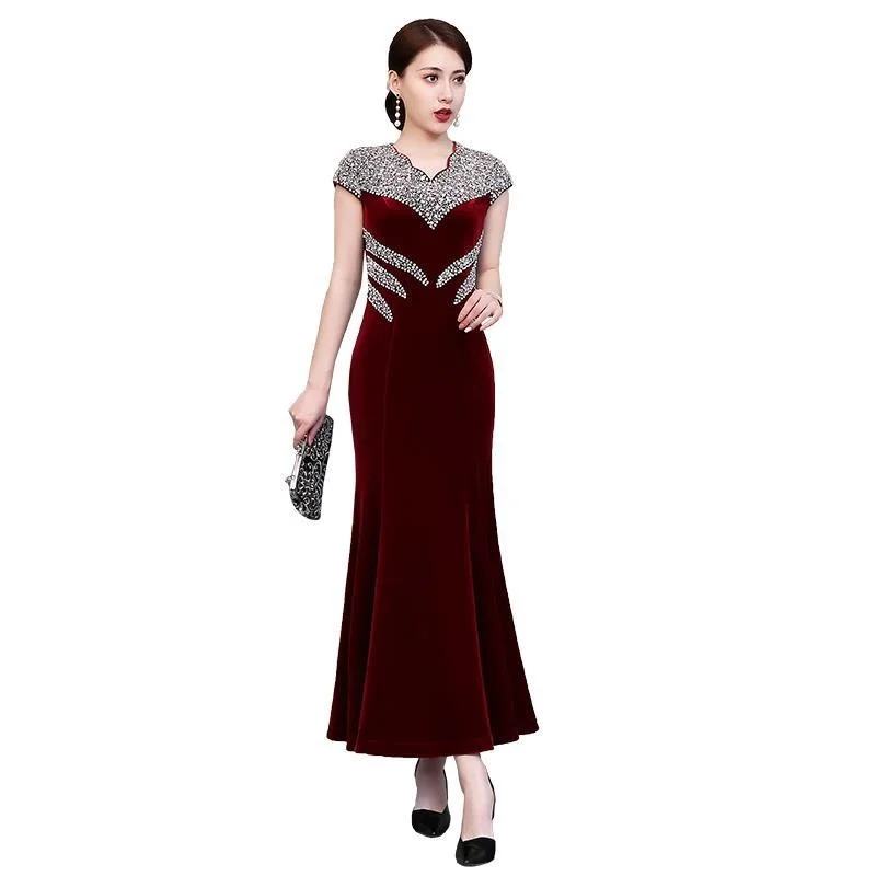 

Elegant Women's Dresses For Party 2022 Autumn Luxury Diamond Evening Dresses Vintage Mermaid Long Dresses For Women 5XL 6XL