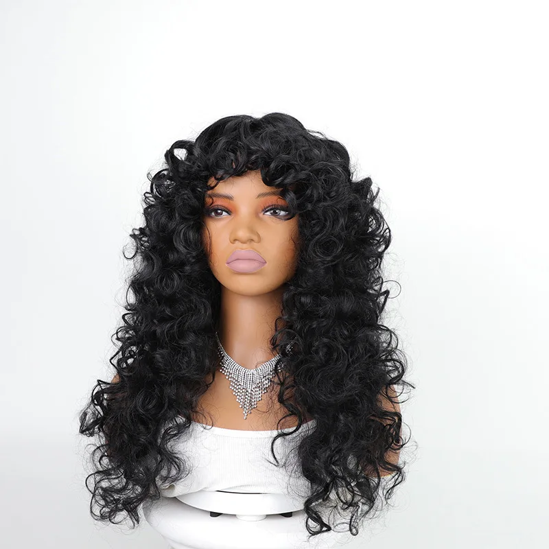 Black Long Curly Synthetic Wig - African American Kinky Curl Style Synthetic Afro Hairpiece for Women