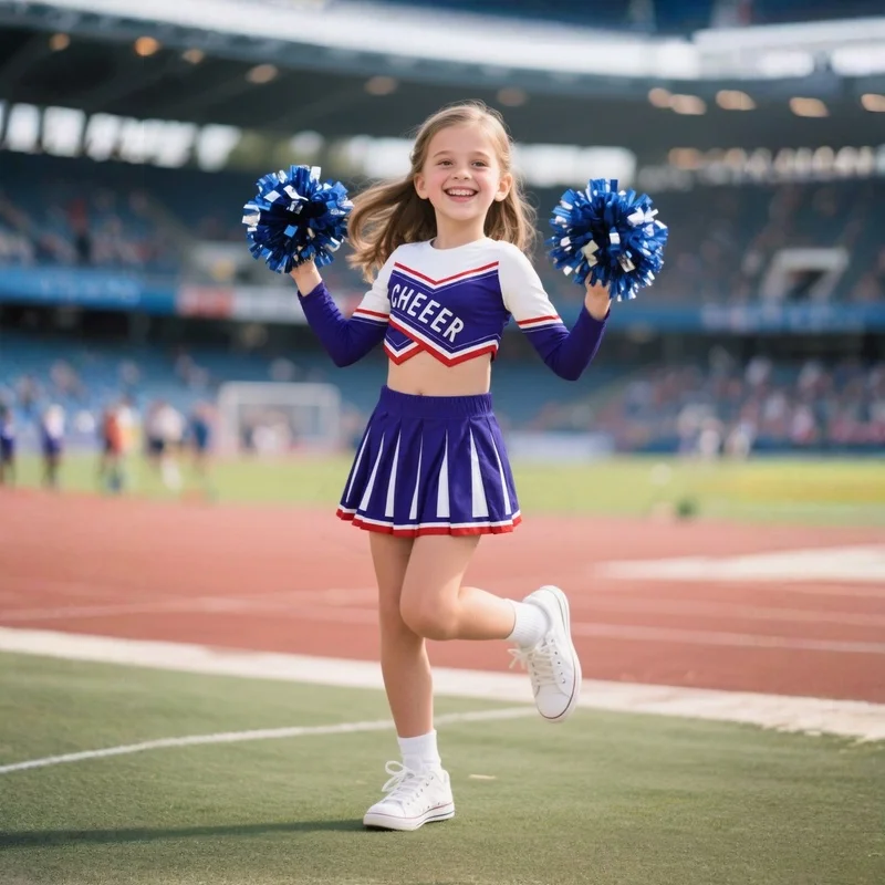 Girls Cheerleader Costume Basketball Game Sports Event Letter Dress Dance Uniform with Pom Poms Blue Red Festival Carnival Party view 5