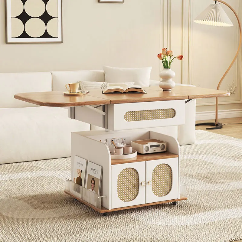Household living room Small apartment Multifunctional storage Folding charging lifting pulley Movable coffee table