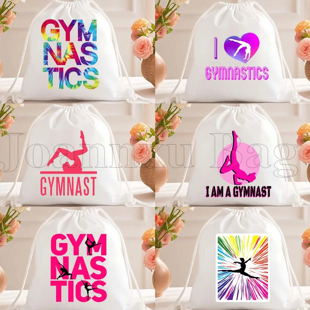 

Cute Heart Gymnastics Girl Gymnast Sport Silhouette Rainbow Canvas Drawstring Bag Soccer Backpack Gym Sackpack Gifts String Bag