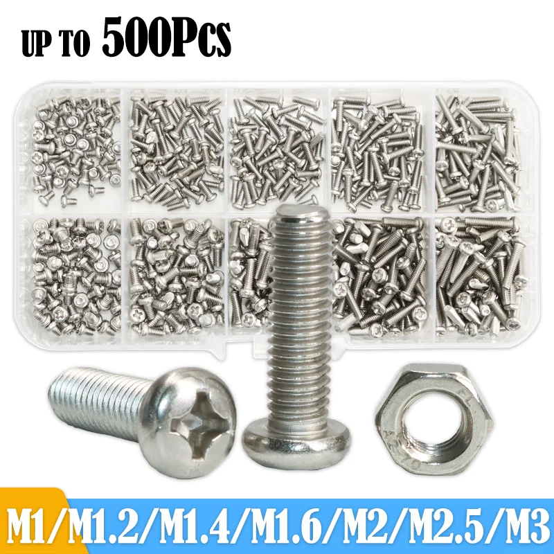 

Mini Machine Screw with Nut Stainless Steel M1 M2 M3 Phillips Cross Round Head CPU Motherboard Game Laptop Eyeglasse Little Bolt