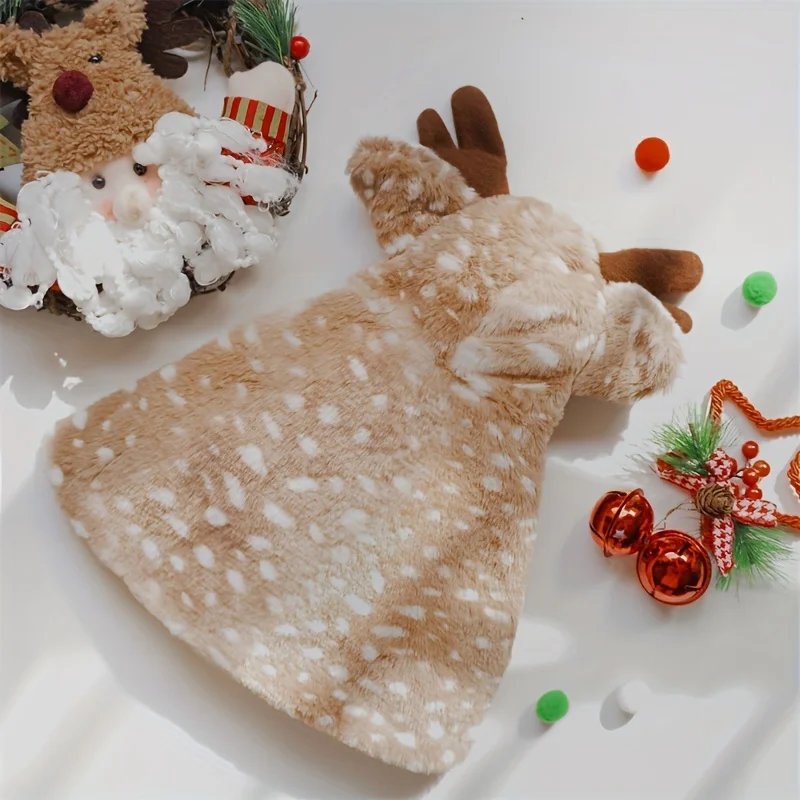 Funny Christmas Cute Reindeer Cape Cloak Warm Fuzzy Clothes Pet Costumes Cosplay Cloak For Small Dog Cat Kitten Puppy Clothing