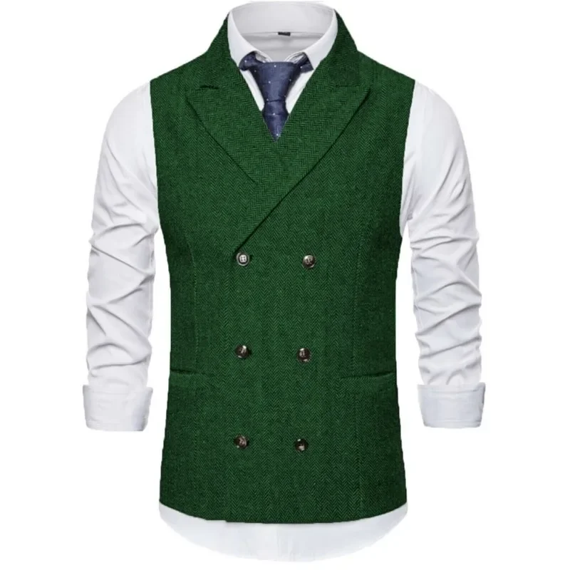 Gilet à double boutonnage à chevrons pour hommes, glaçure trempée, solide, affaires, régulier, mince, banquet, décontracté