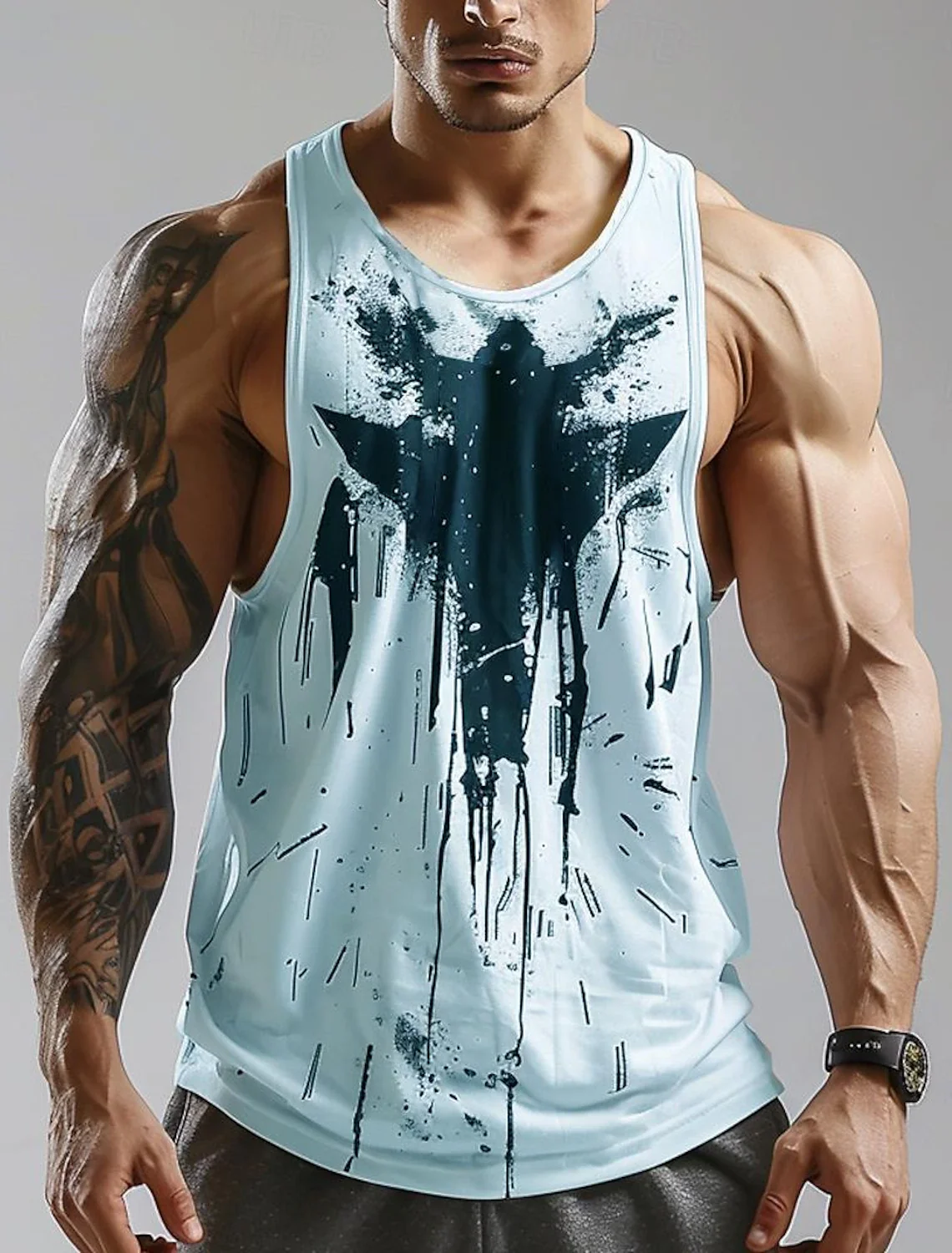 Y2K style fashion large size men\'s tops men\'s fitness sleeveless vest 3D T-shirt summer comfortable home fashion vest quick dry