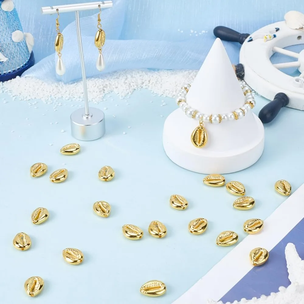 100 قطعة الذهب Cowrie شل الخرز Cowrie الخرز السائبة صدف الذهب البلاستيك الصغيرة الصيف هاواي البحر المحيط شاطئ فاصل شل حبة عدة #4