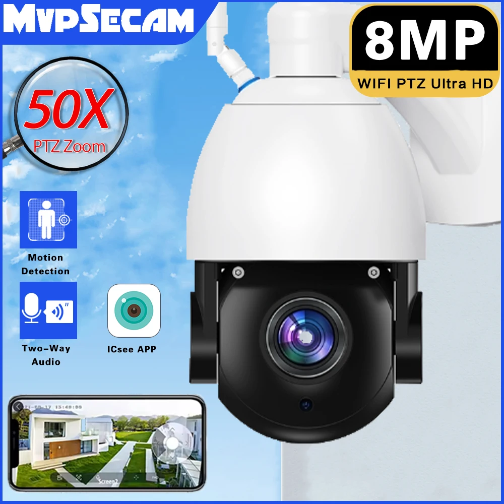 

Умная 4K 8-мегапиксельная Wi-Fi IP-камера безопасности, уличная беспроводная видеокамера, 50-кратный оптический зум, сеть наблюдения, беспроводная система видеонаблюдения PTZ iCSee