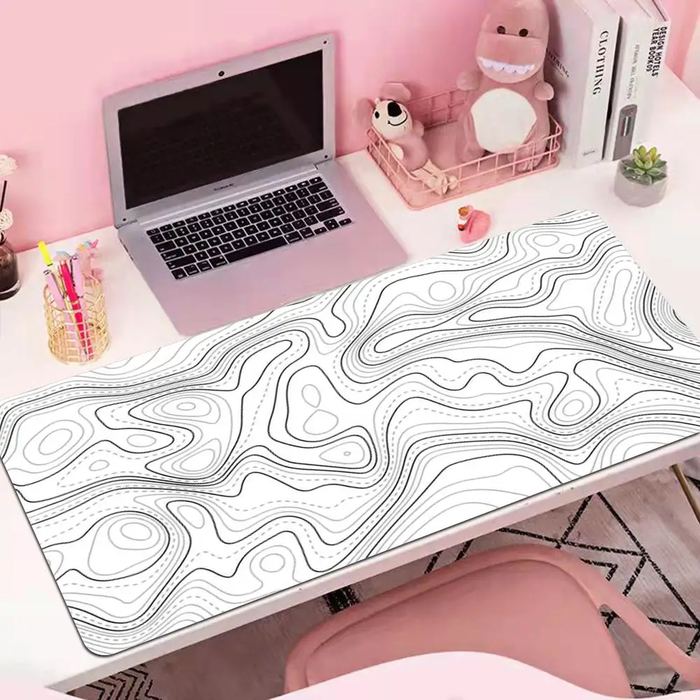 Grande Gaming Mouse Pad com borda de bloqueio, preto e branco, Gamer Big Mouse Mat, Computador Mousepad, Teclado, Mesa, Mouse Pad, Deskpad