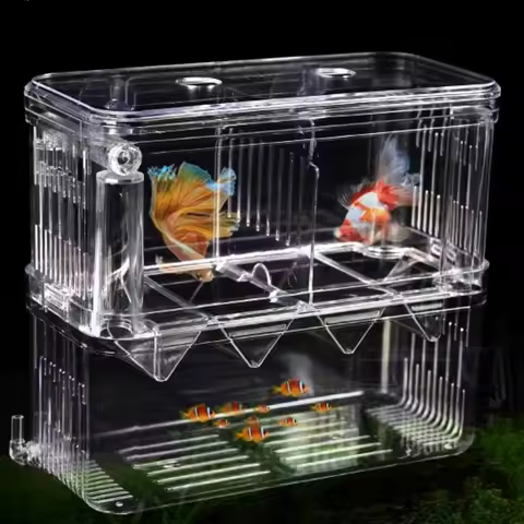 Acrylic 3-Size Double-Deck Fish Breeding Isolation Box - Hatchery Divider for Shrimp, Clownfish, Aggressive &amp; Injured Fish