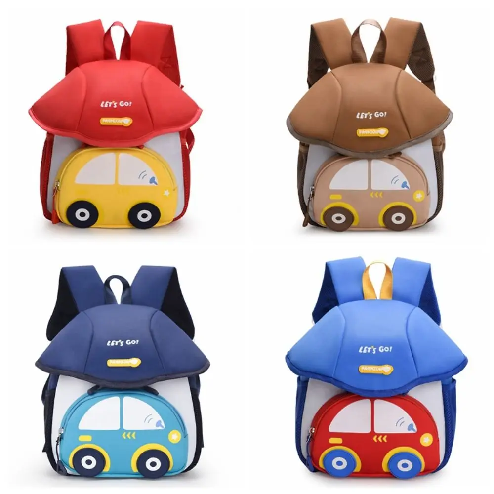 Cute Car Shape Kindergarten Schoolbag Large Capacity Side Pockets Kids Schoolbag Breathable Adjustable Child Backpack Boys Girls