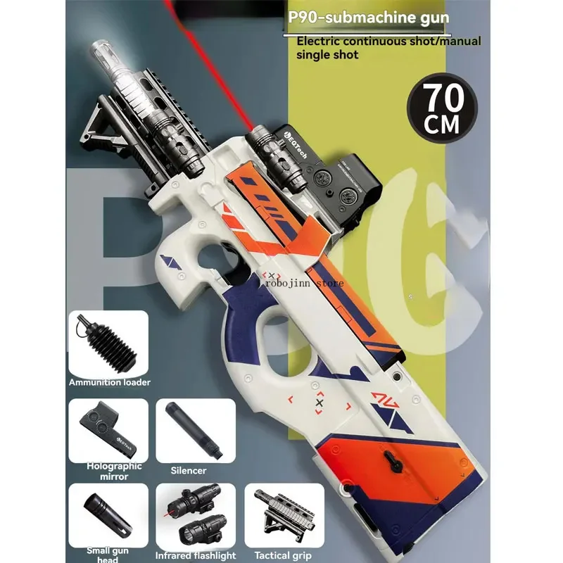 P90 كرة جل أوتوماتيكية كاملة لألعاب الفريق الكبير في الهواء الطلق، مسدس خرز الماء الجل الكهربائي كبير الحجم، معركة متعددة المدى طويلة المدى
