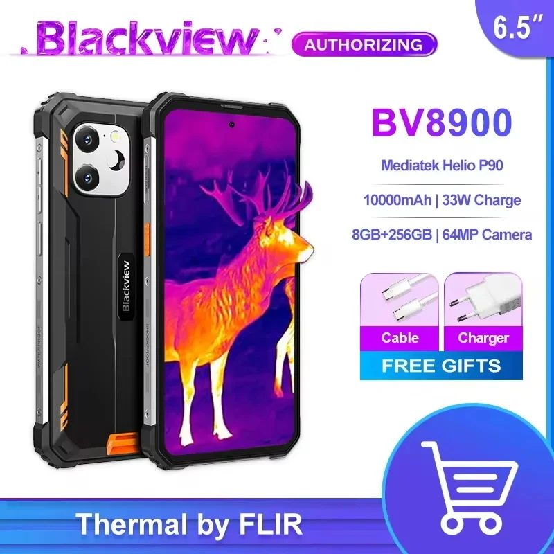 Blackview 견고한 휴대폰 열 FLIR, BV8900®카메라 고속 충전 휴대폰, 안드로이드 13, 16GB, 256 GB, 10000mAh, 33W 