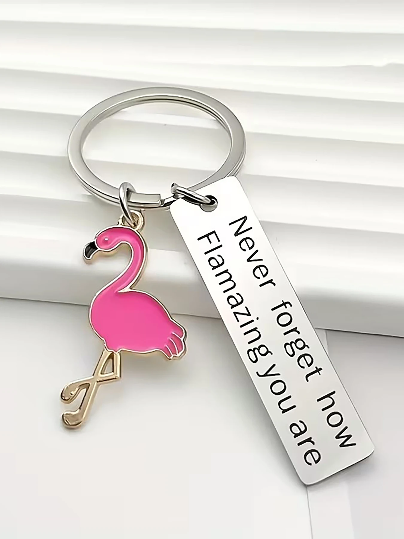 Inspirational Flamingo Stainless Steel Keychain, Creative Pendant & Bag Charm, Ideal for Graduation & Workplace Encouragement