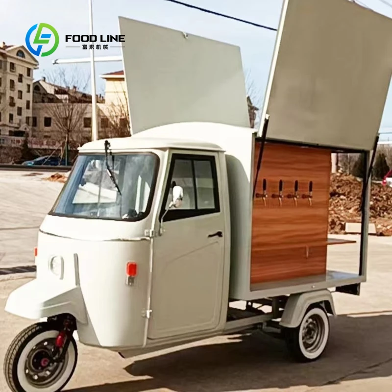 Customized 3 Wheeler Electric Food Truck Ape Motorcycle Style Food Cart with Generator for Street Vending