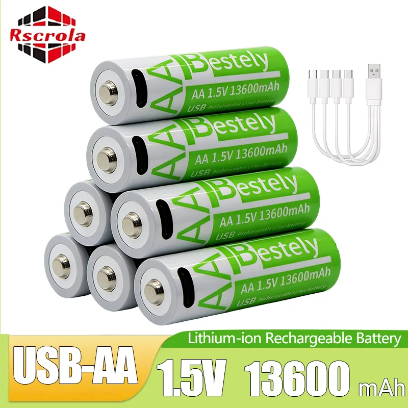 New AA USB Rechargeable Lithium-ion Battery 1.5V AA 13600mAh/Lithium-ion Battery for Mouse Watch Toy MP3 Player Camera Keyboard