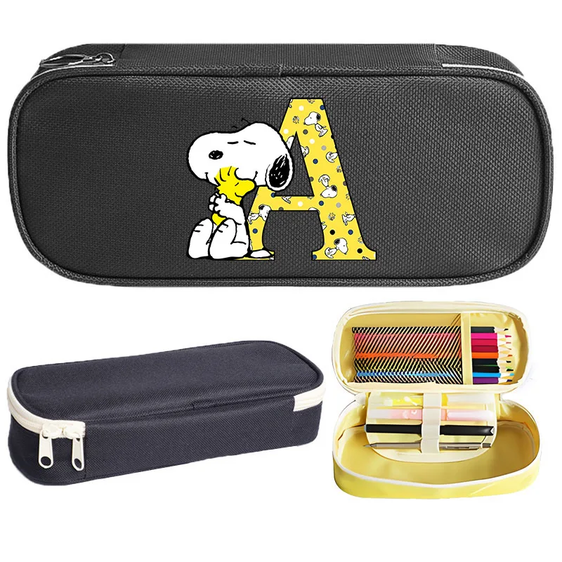 Snoopys astuccio nero Cartoon Dog Print borsa di cancelleria per studenti Anime Merch portapenne portatile con cerniera forniture scolastiche regali