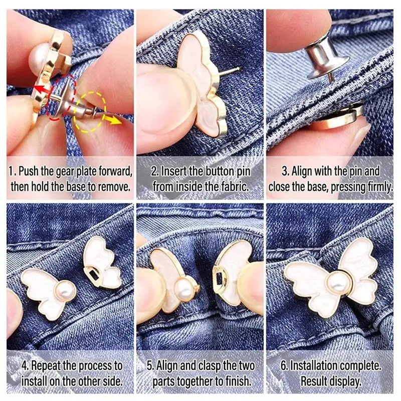 2 Stück Schmetterlings-Taillenschnallen mit Perlendekor und nagelfreiem, abnehmbarem Design, perfekt zum Anpassen lockerer Jeans im Alltag. – Detail 11