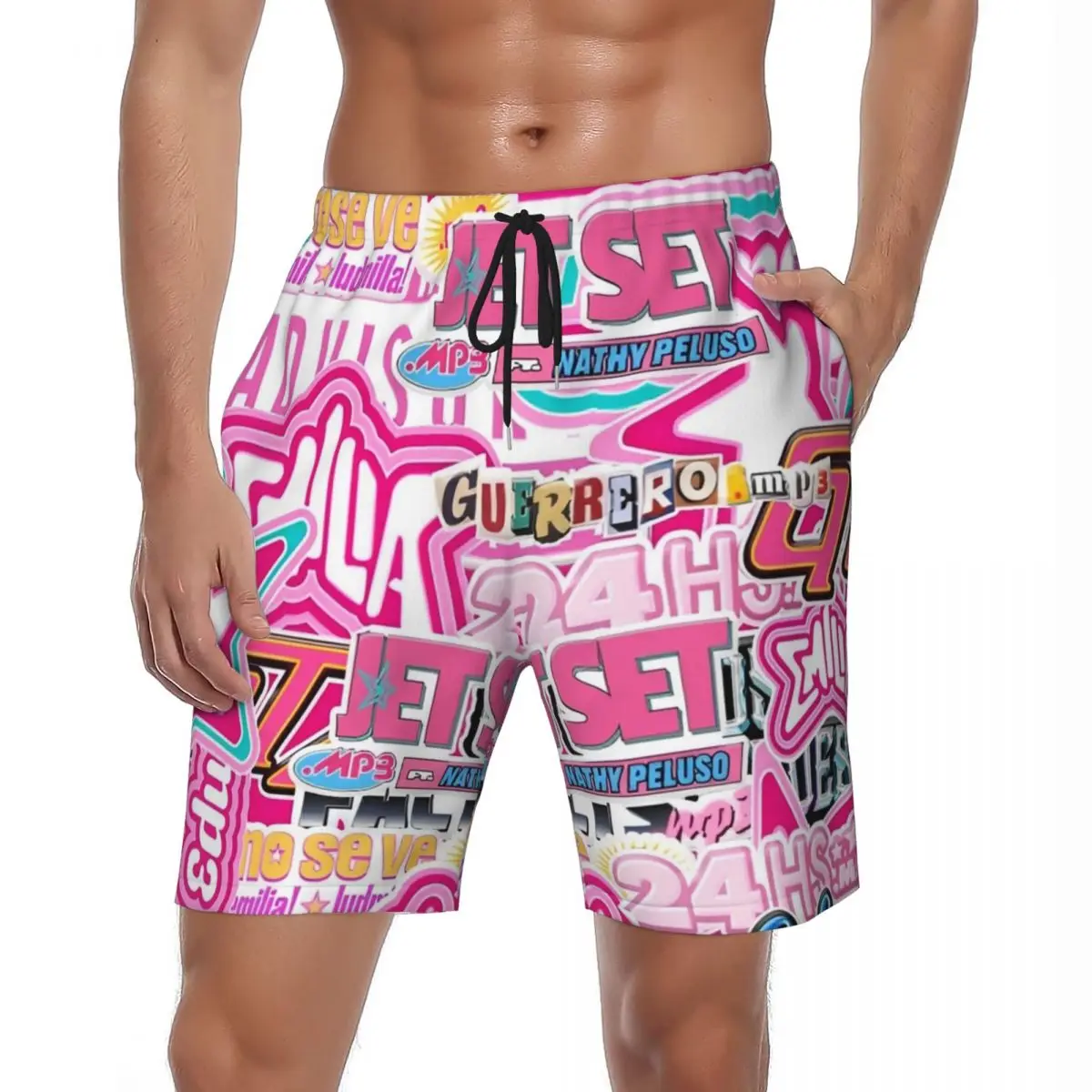 

Купальники розового цвета Emilia Mernes Mp3 Gym Shorts Летний музыкальный альбом Винтажные шорты для доски Мужские быстросохнущие плавки для бега