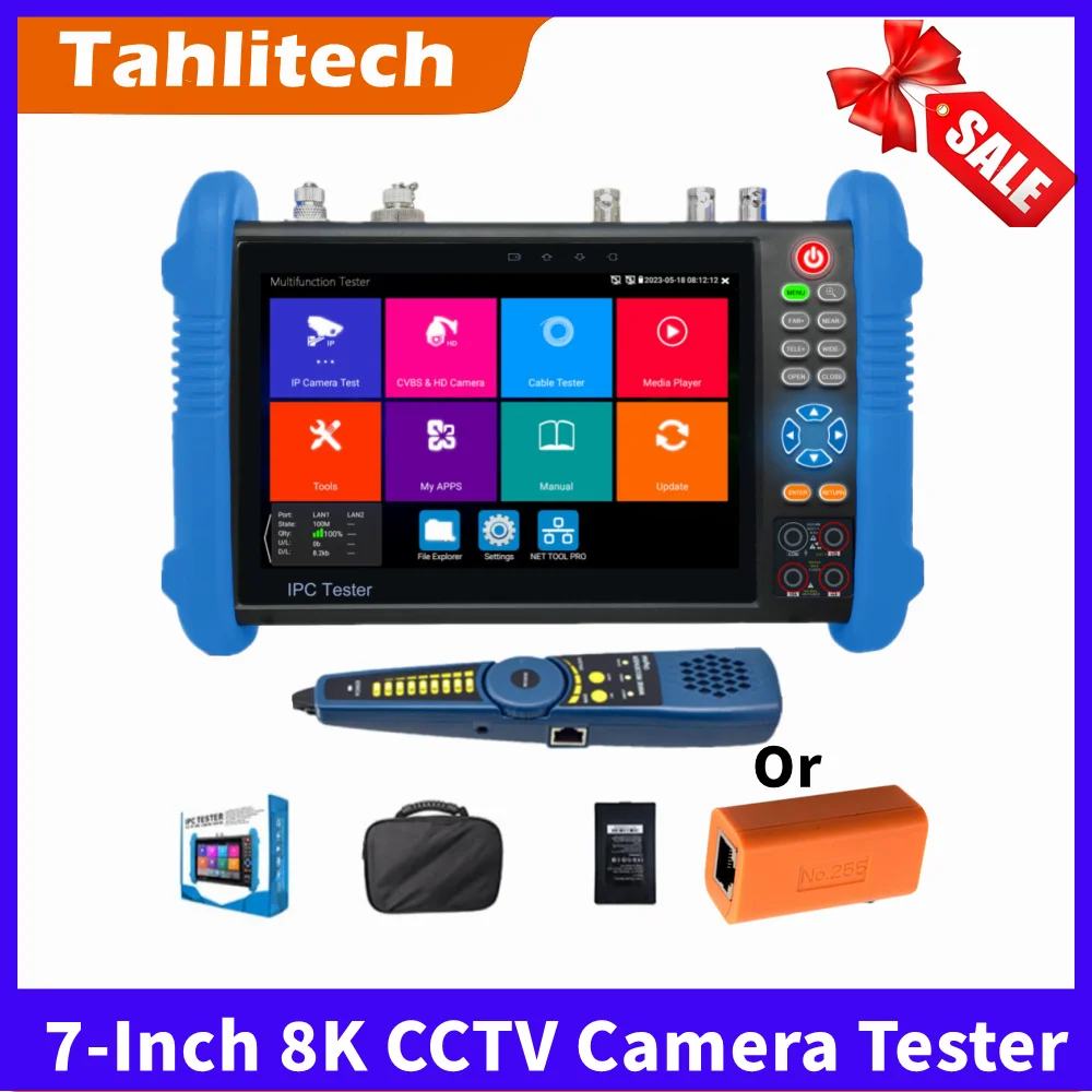 

Camera IP POE CCTV Tester 7-Inch 8K 8MP CCTV IPC Tester 4K Video POE IP PTZ CCTV Tester Cable Testing VGA HDMI