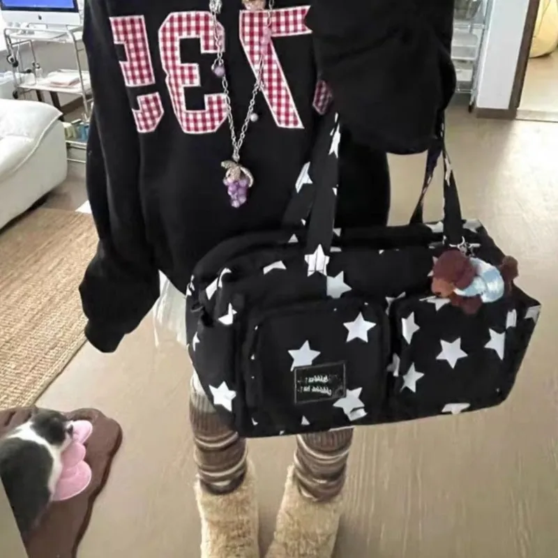 

JIAERDI Nylon Large Capacity Black Handbag Women New Sports Travel Crossbody Fitness Bag Handbag Female Casual Messenger Bag