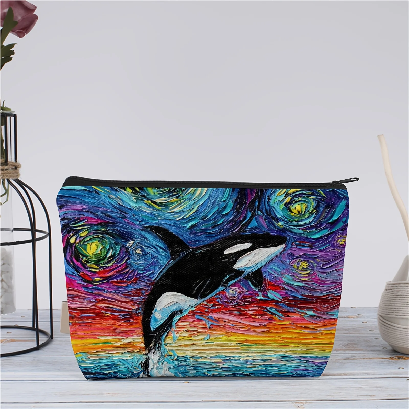 A Orca makeup bag- multifunctional zipper pouch, jewelry storage bag, perfect travel zipper small storage bag.
