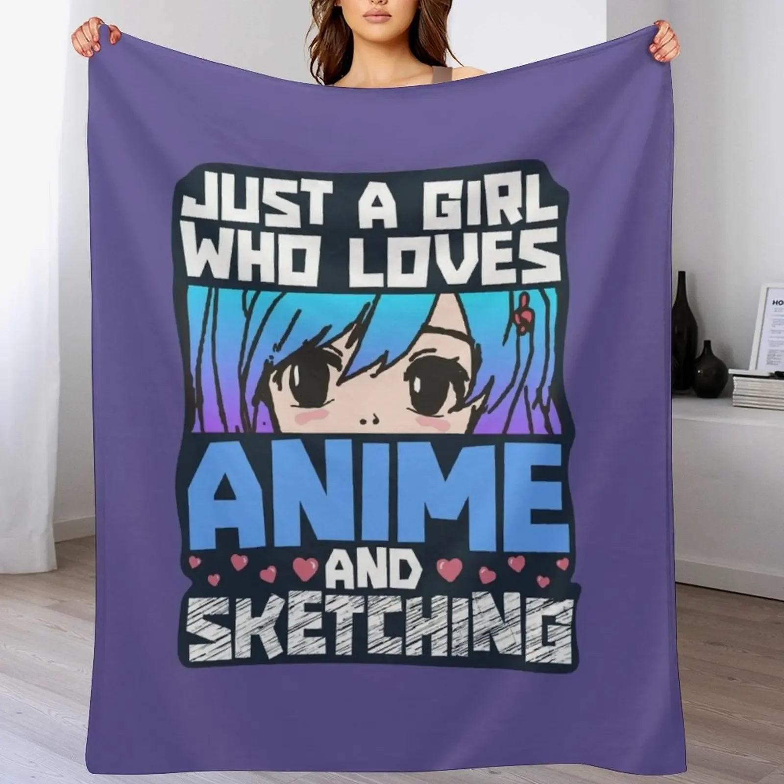 Just a girl who loves anime and sketching Throw Blanket Flannels funny gift wednesday Blankets