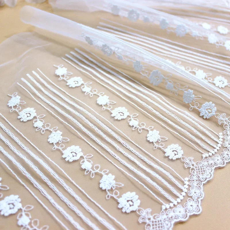 Guipure Trim Ribbon for Wedding Dress, White Tulle Mesh, 3D Flower Fabric, Embroidery Lace, DIY Apparel Sewing, Crafts Supplies